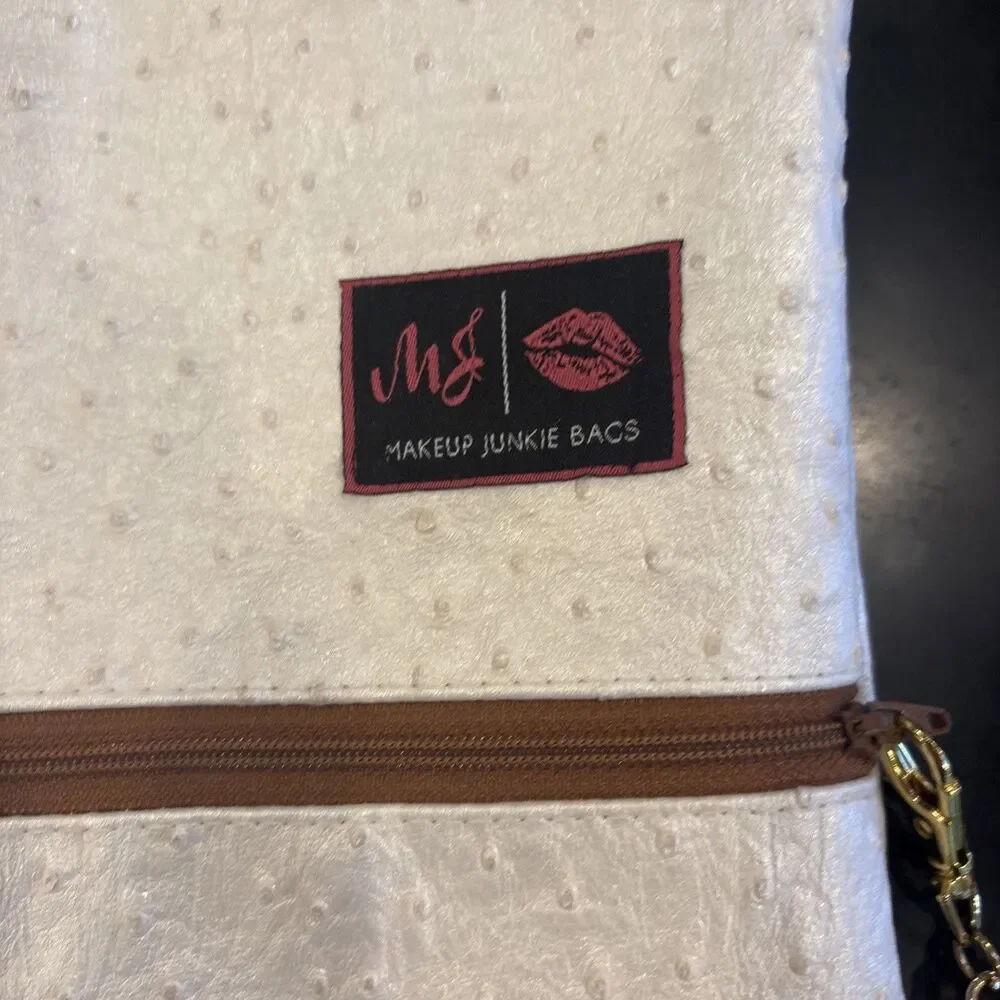 Makeup Junkie NWOT Medium And Small MJ Bag In Faux Ostrich Pearl Girl Color way